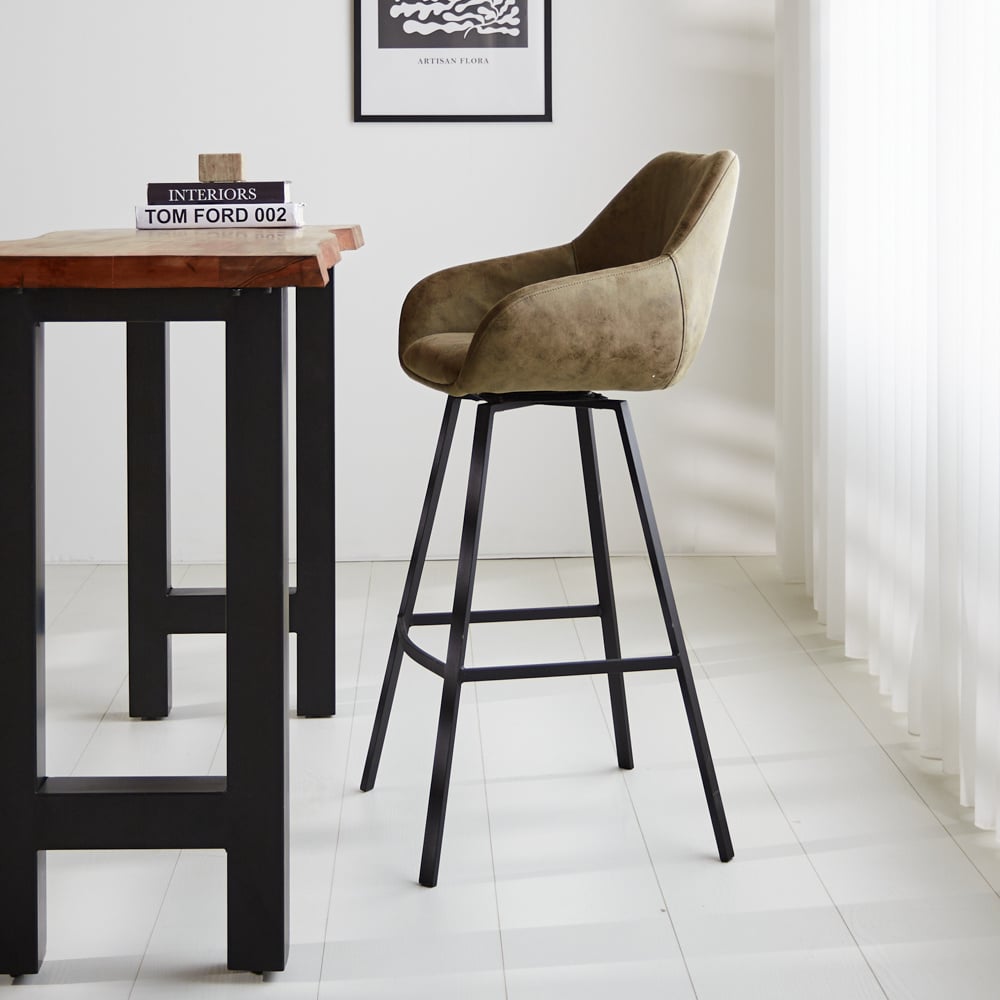 Barhocker Elise Ecoleather Dimehouse Grün LxBxH 88x61x54 Öko-Leder Stimmungsvolle Foto-Seitenansicht