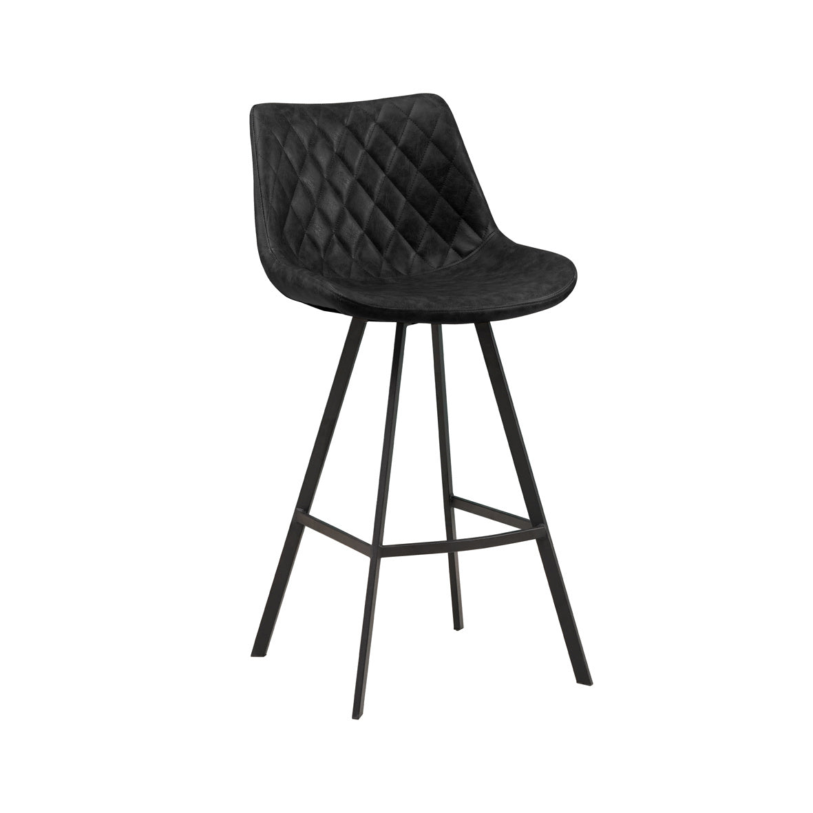 Barhocker Juno Dimehouse Schwarz LxBxH 86x56x56 Kunstleder Weißes Foto diagonale Vorderansicht