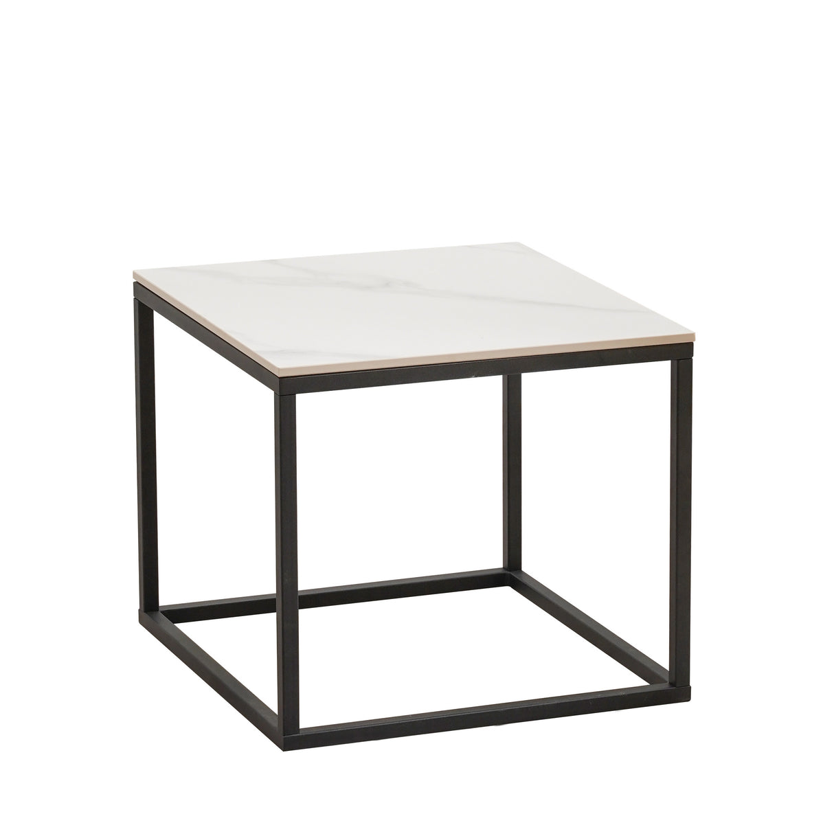 Beistelltisch Fien Dimehouse Weiß LxBxH 63x63x10 Gesinterter Stein Weißes Foto Seitenansicht