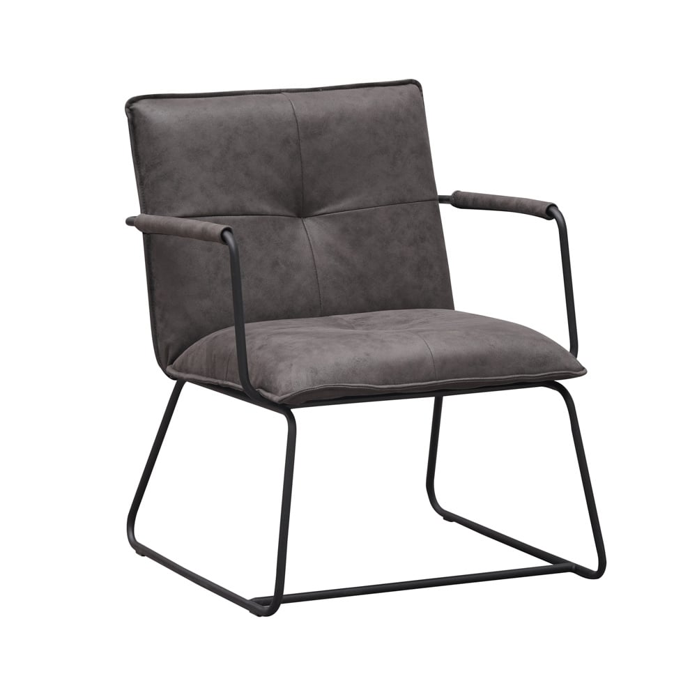 Sessel Hailey Ökoleder Dimehouse Anthrazit LxBxH 66x64x37 Öko-Leder Weißes Foto diagonale Vorderansicht