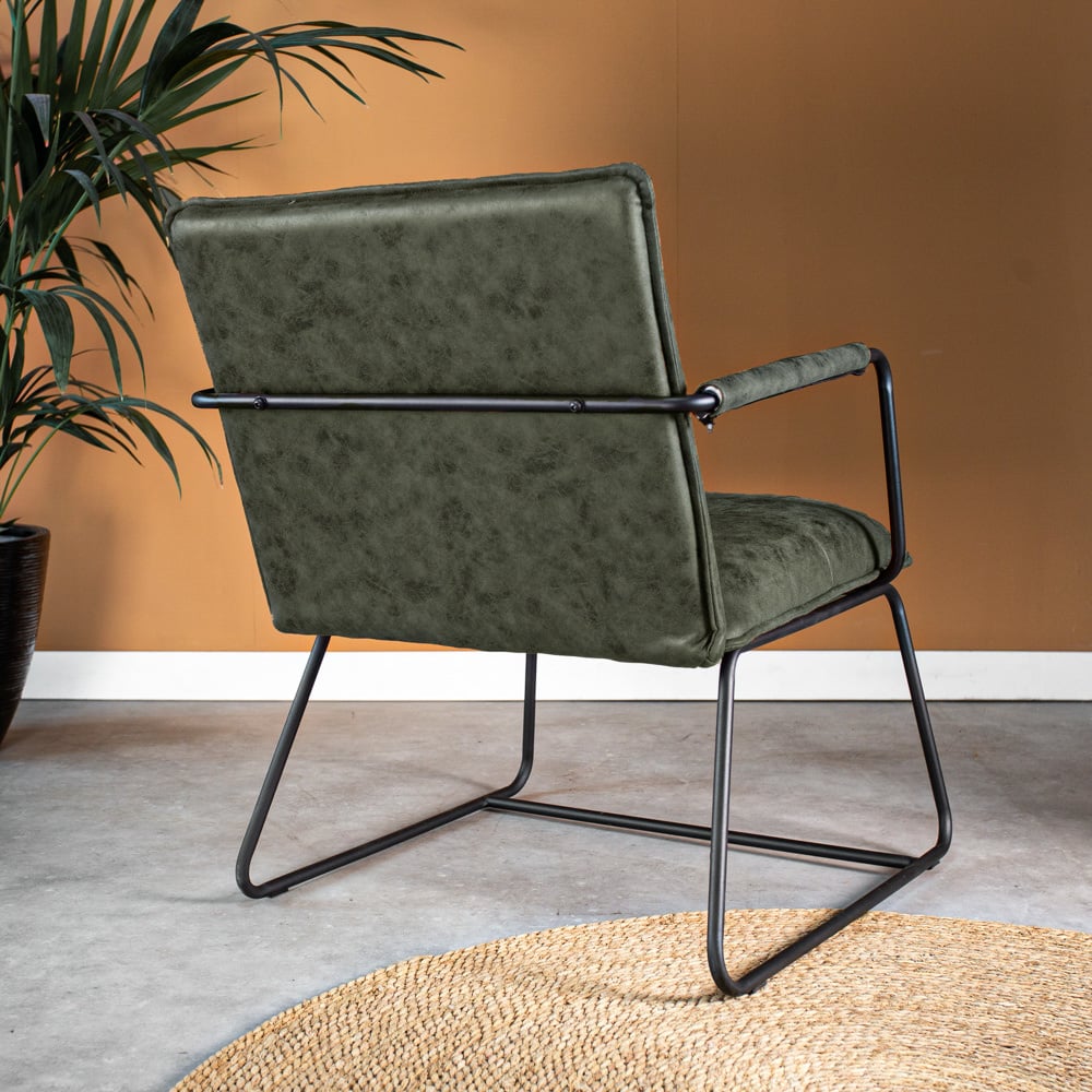 Sessel Hailey Ökoleder Dimehouse Grün LxBxH 66x64x37 Öko-Leder Stimmungsvolles Foto diagonale Rückansicht