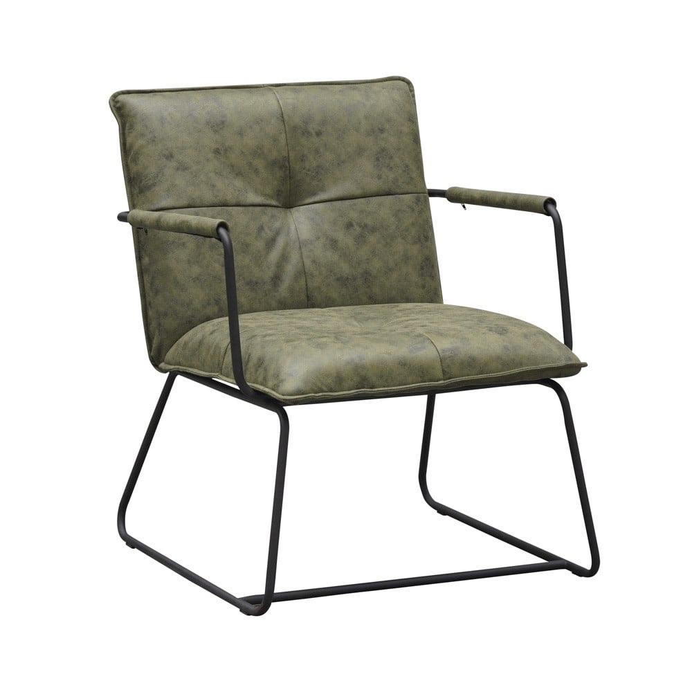 Sessel Hailey Ökoleder Dimehouse Grün LxBxH 66x64x37 Öko-Leder Weißes Foto diagonale Vorderansicht