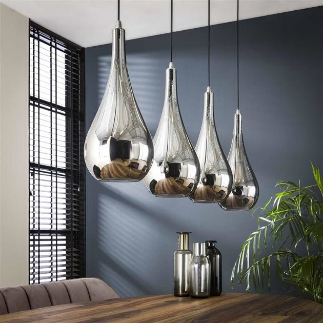 Hängelampe Mex DH Innenraum verchromt LxBxH 124x61x32 Glas Stimmungsvolles Foto diagonale Vorderansicht