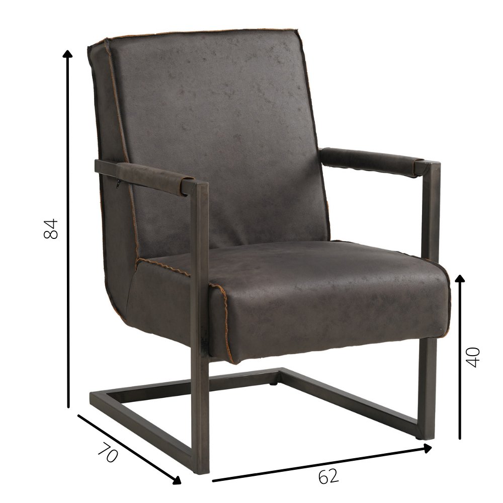 Sessel Tiger Dimehouse Anthrazit LxBxH 69x58x41 Öko-Leder Weiße Fotogrößenangabe