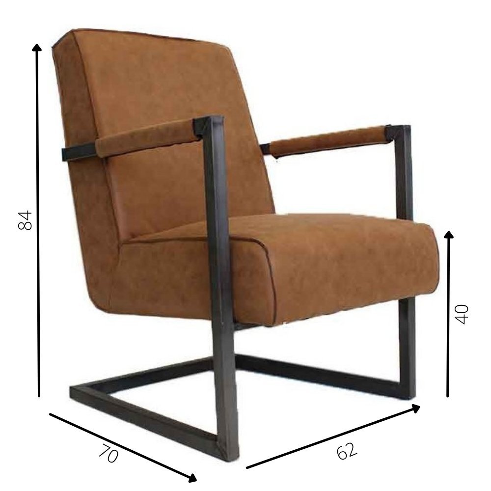 Sessel Tiger Dimehouse Cognac LxBxH 69x58x41 Öko-Leder Weiße Fotogrößenangabe