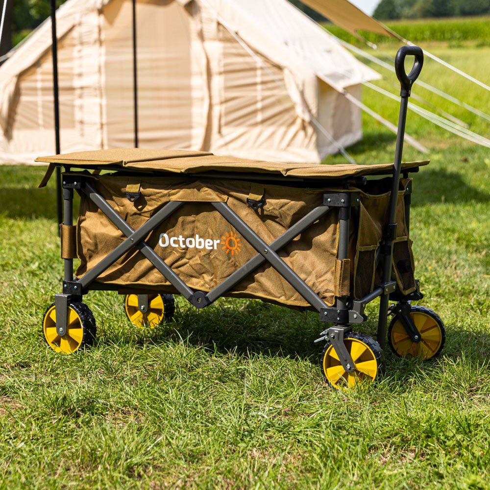 Trolley Zusammenklappbarer Bollerwagen braun 90x50x55 cm Dimehouse Braun LxBxH 75x28x28 Aluminium Stimmungsvolle Fotodiagonale Vorderansicht
