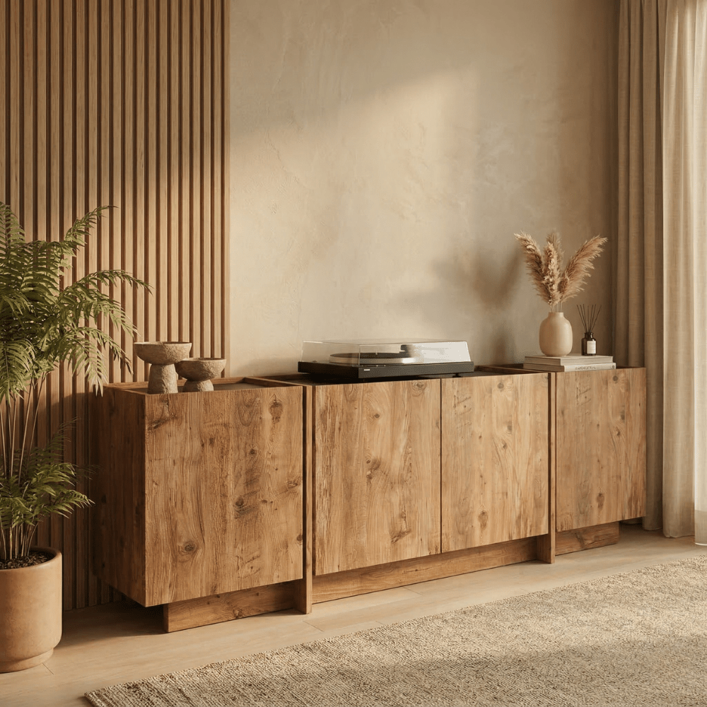 Dressoirs - Dressoir Japandi eikenlook melamine antraciet Lowen 180x45x80 cm - Dimehouse