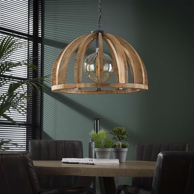 Hängelampe Madri DH Interior Mango LxBxH 69x69x50 Mangoholz Stimmungsvolles Foto von vorne