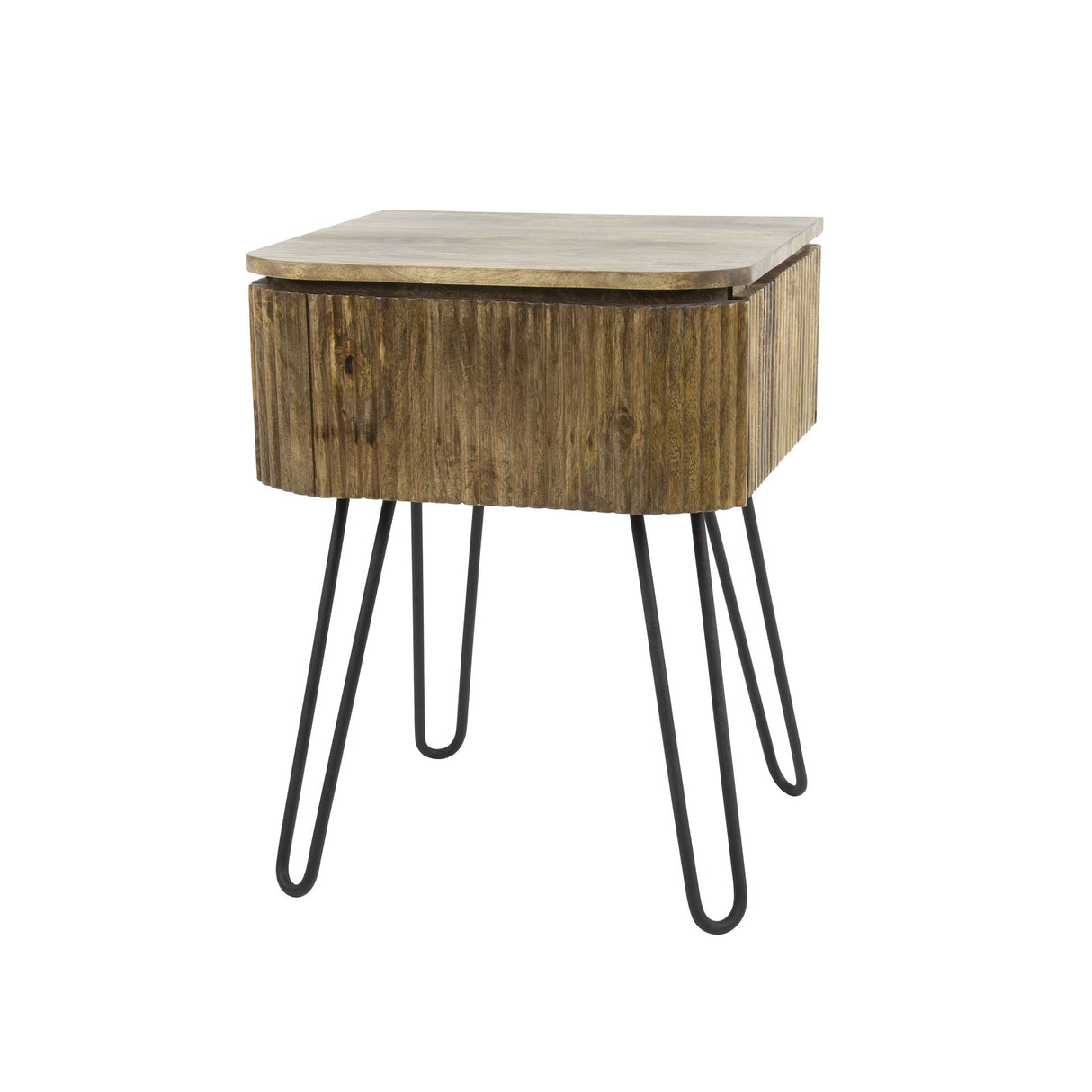 Nachttisch Maria DH Interior Mango LxBxH 51x46x28 Mangoholz Weißes Foto, diagonale Vorderansicht