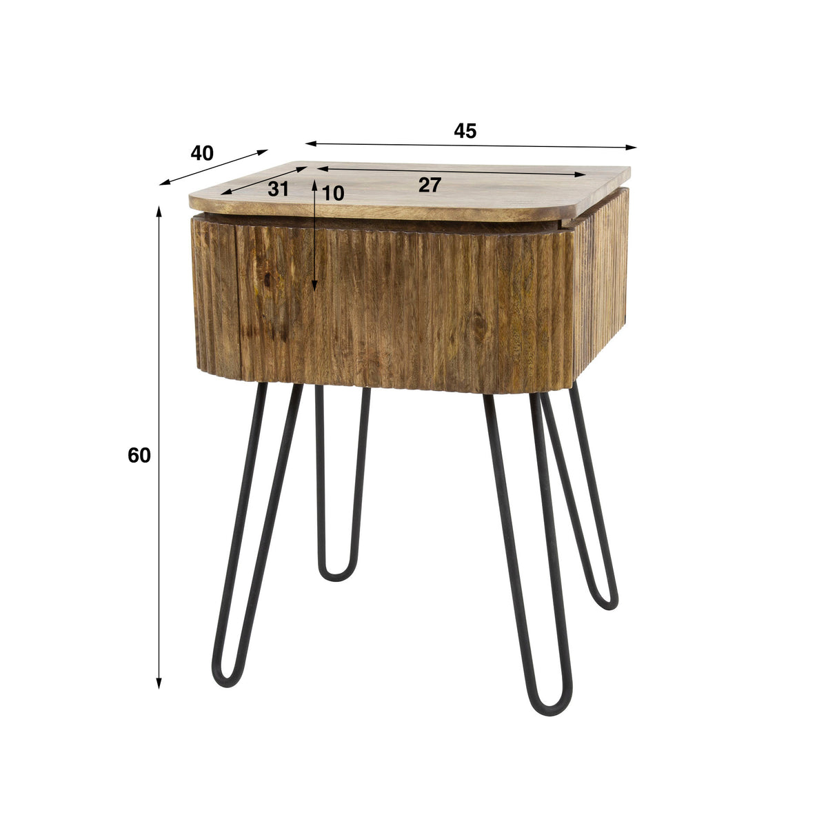 Nachttisch Maria DH Interior Mango LxBxH 51x46x28 Mangoholz Weiße Fotogrößenangabe