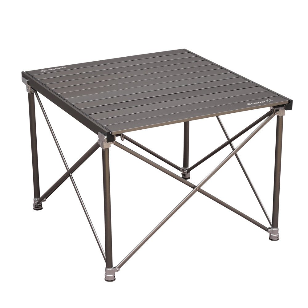 Campingtisch klappbar aus Aluminium 72x65x51 cm Dimehouse Schwarz LxBxH 81x18x18 Aluminium Weißes Foto diagonal von vorne