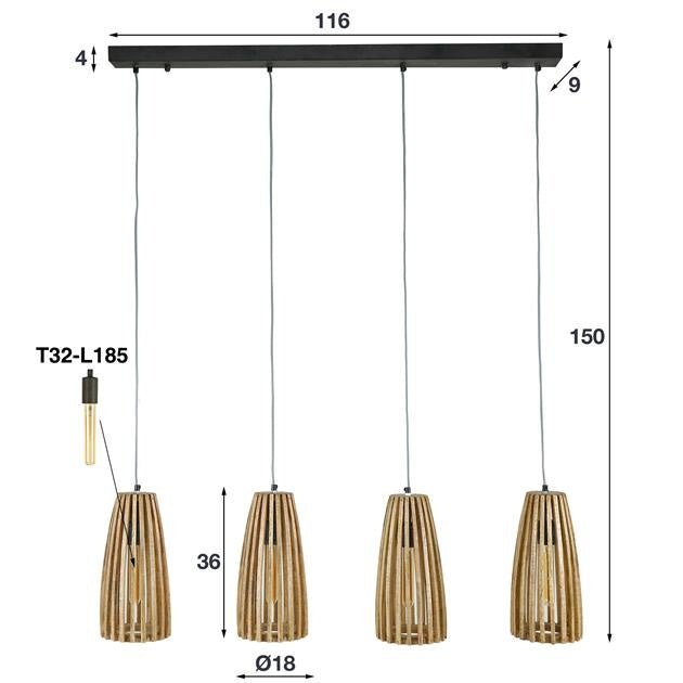 Hängelampe Elias DH Interior Mango LxBxH 140x42x20 Mangoholz Weiße Fotogrößenangabe
