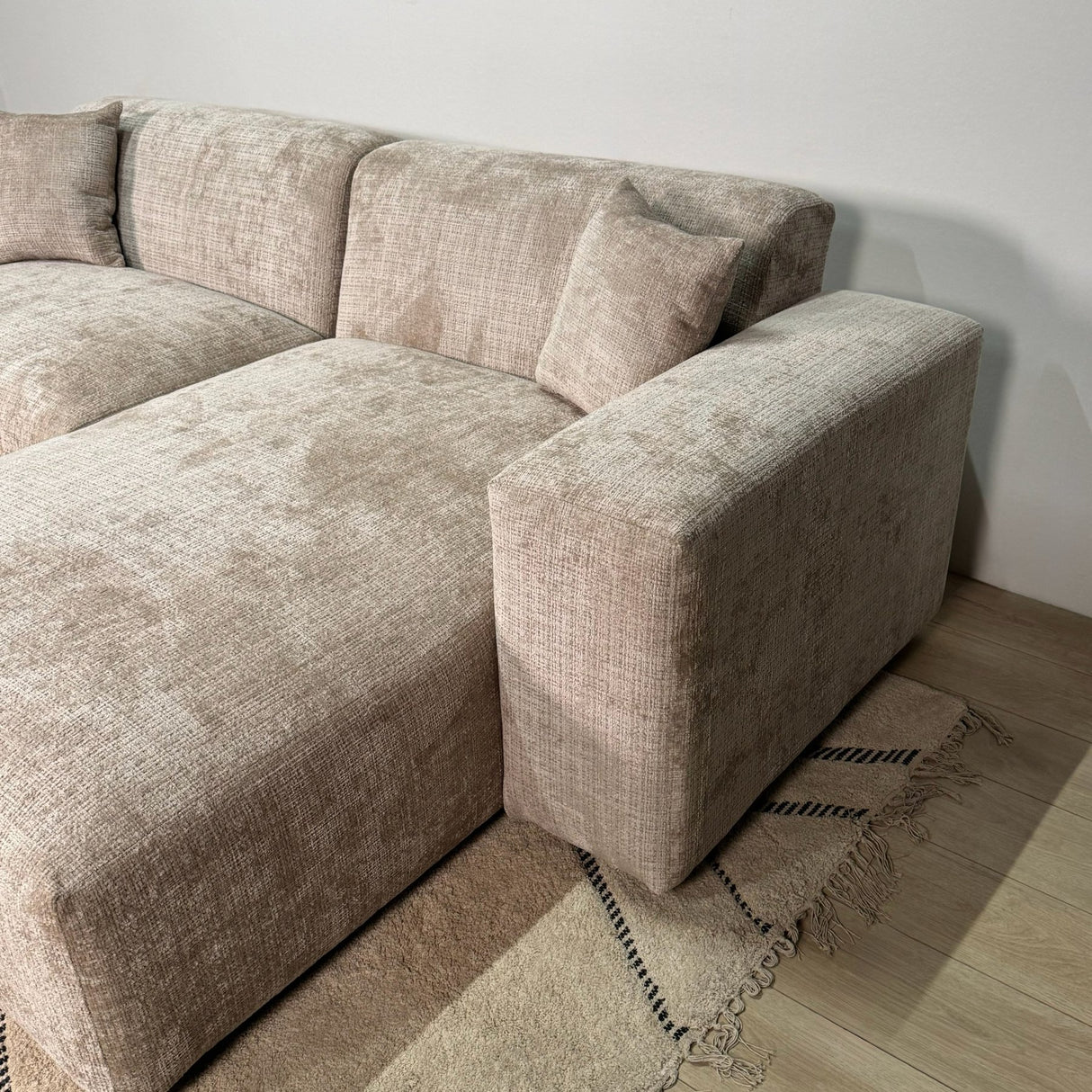 Banken - Hoekbank beige chenille Wayne 264 cm - hoek links en rechts monteerbaar - Dimehouse