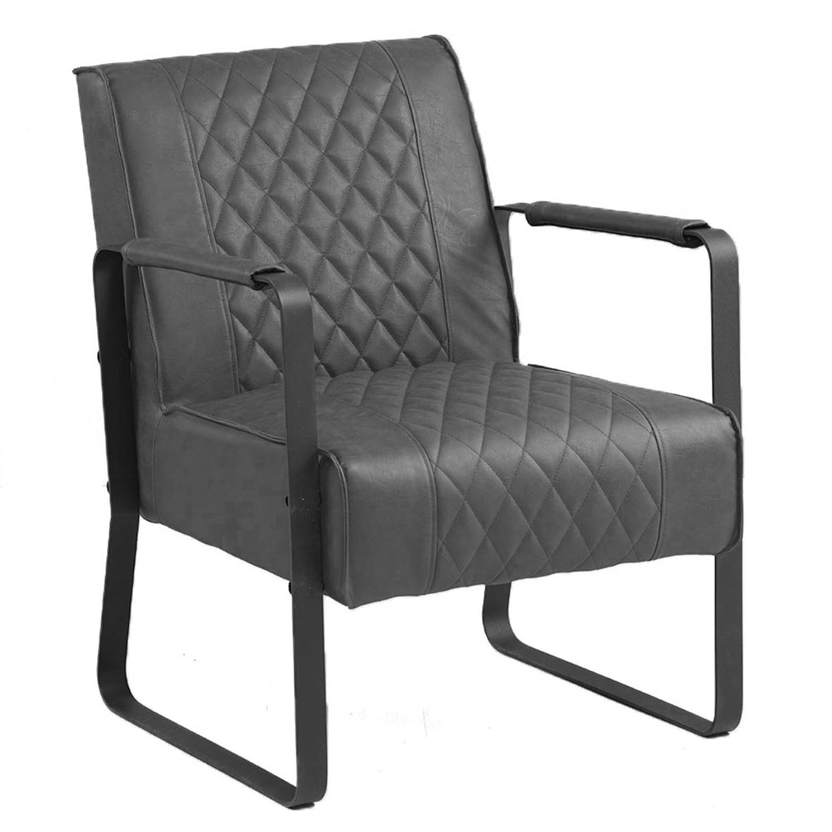 Sessel Peter Dimehouse Anthrazit LxBxH 68x62x45 Kunstleder Weißes Foto diagonale Vorderansicht
