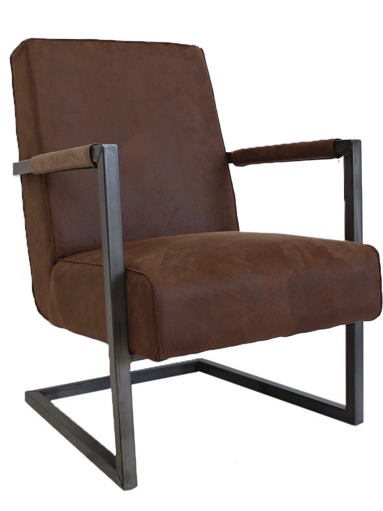 Sessel Tiger Dimehouse Braun LxBxH 69x58x41 Öko-Leder Weißes Foto, diagonale Vorderansicht
