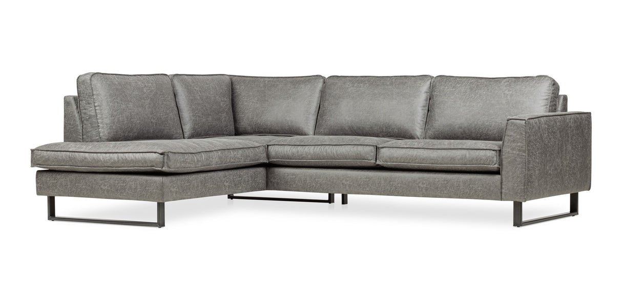Sofa Tulin DeGeBe Grauer Stoff Weißes Foto diagonale Vorderansicht