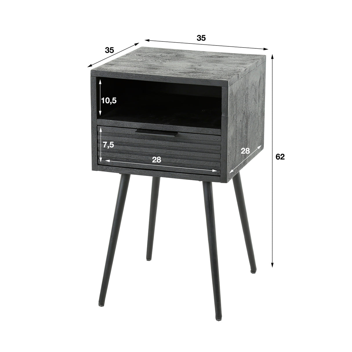 Nachttisch Hazel DH Interior Mango LxBxH 41x41x31 Mangoholz Weiße Fotogrößenangabe