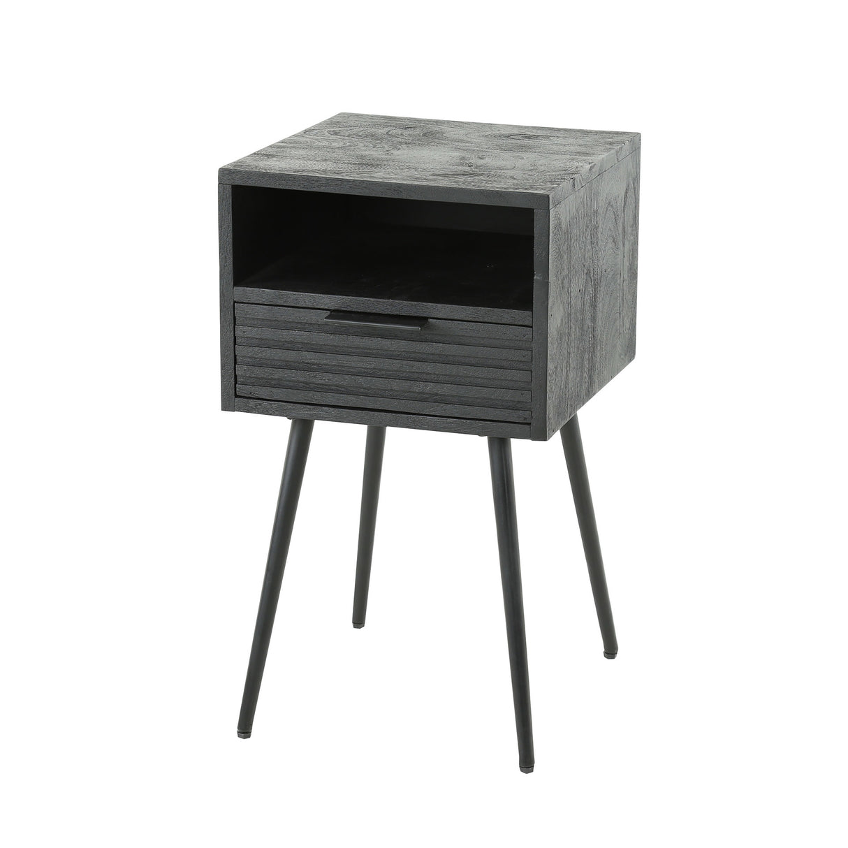 Nachttisch Hazel DH Interior Mango LxBxH 41x41x31 Mangoholz Weißes Foto, diagonale Vorderansicht