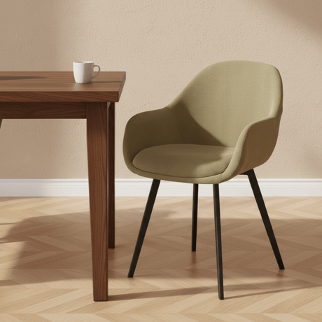 Eetkamerstoelen - Moderne Eetkamerstoel Remy Ribstof Groen - Met Armleuningen - Dimehouse