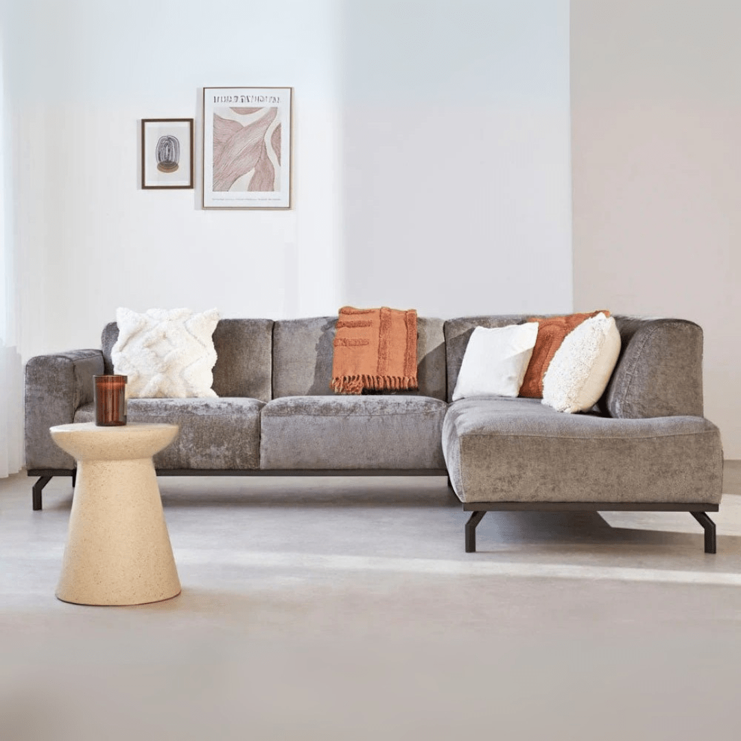 Banken - Hoekbank met hoge poten taupe velvet Chloe - rechts - Dimehouse