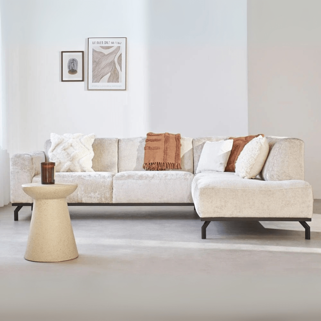 Banken - Hoekbank met hoge poten beige velvet Chloe - rechts - Dimehouse