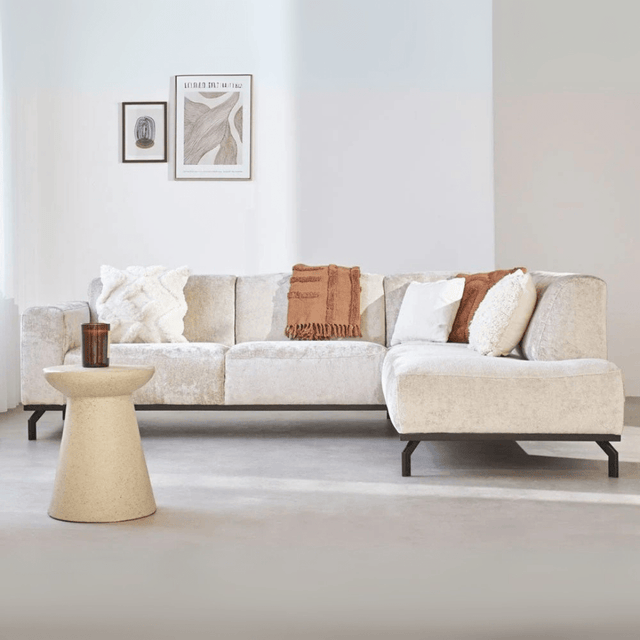 Banken - Hoekbank met hoge poten beige velvet Chloe - rechts - Dimehouse