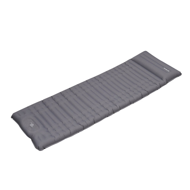 Luftmatratze 1 Person mit integriertem Aufblassystem 205x67x10 cm Dimehouse Grau LxBxH 23x15x15 Nylon Weißes Foto, diagonale Vorderansicht