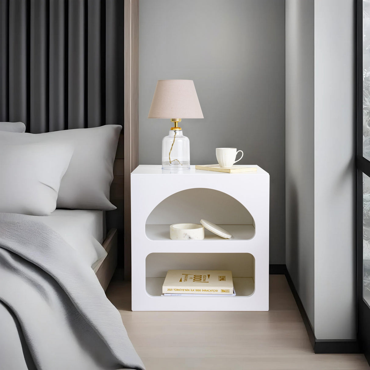 Nachtkastjes - Nachtkastje Lorin Wit Melamine 50x50x38 cm - Dimehouse
