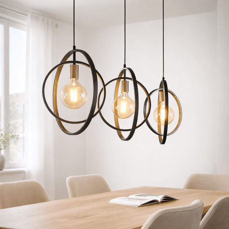Hanglampen - Hanglamp Industrieel - zwart - rond metaal - Otan 3 - lichts - Dimehouse