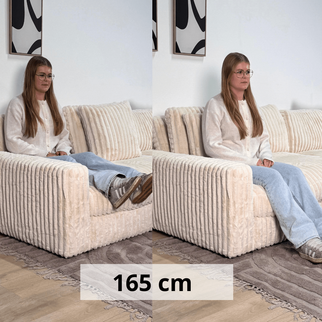 Banken - 3 - zits hoekbank XXL Beige Ribstof plofbank Nia - Dimehouse