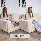 Banken - 3 - zits hoekbank XXL Beige Ribstof plofbank Nia - Dimehouse