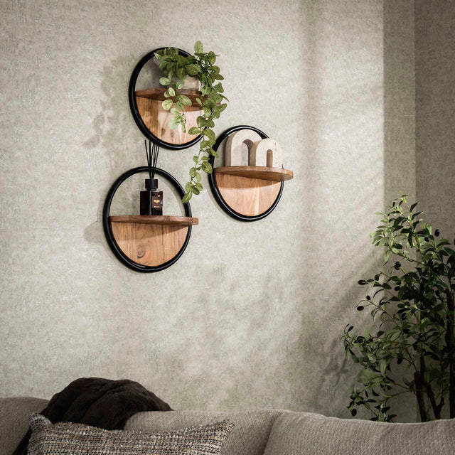 Wandplanken - Wandplank Rond Ø35 Massief Acaciahout set van 3 - Dimehouse