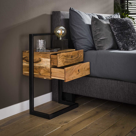 Nachttisch Camila 2L DH Interior Akazie LxBxH 82x50x30 Akazienholz Ambientefoto schräge Vorderansicht