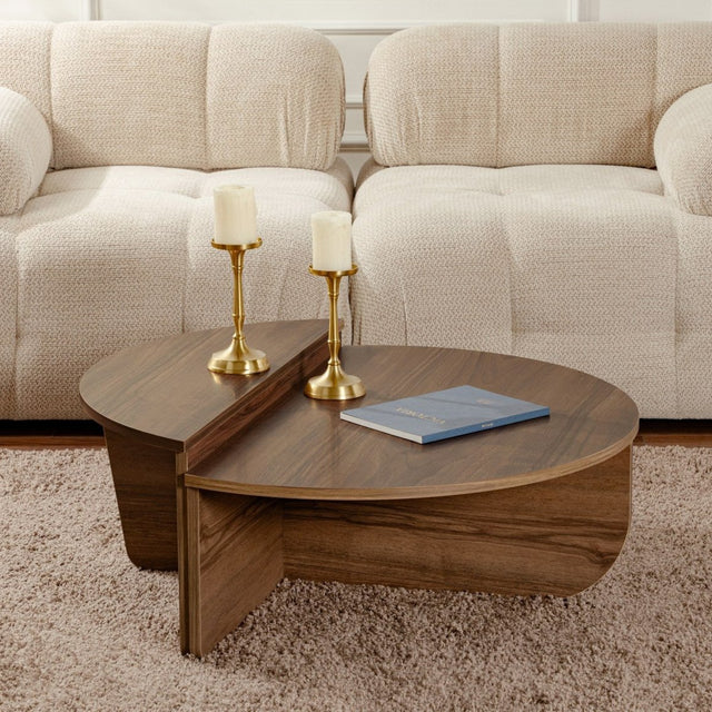 Salontafels - Salontafel Rond 85 cm Naturel Walnoot Melamine Orin - Dimehouse