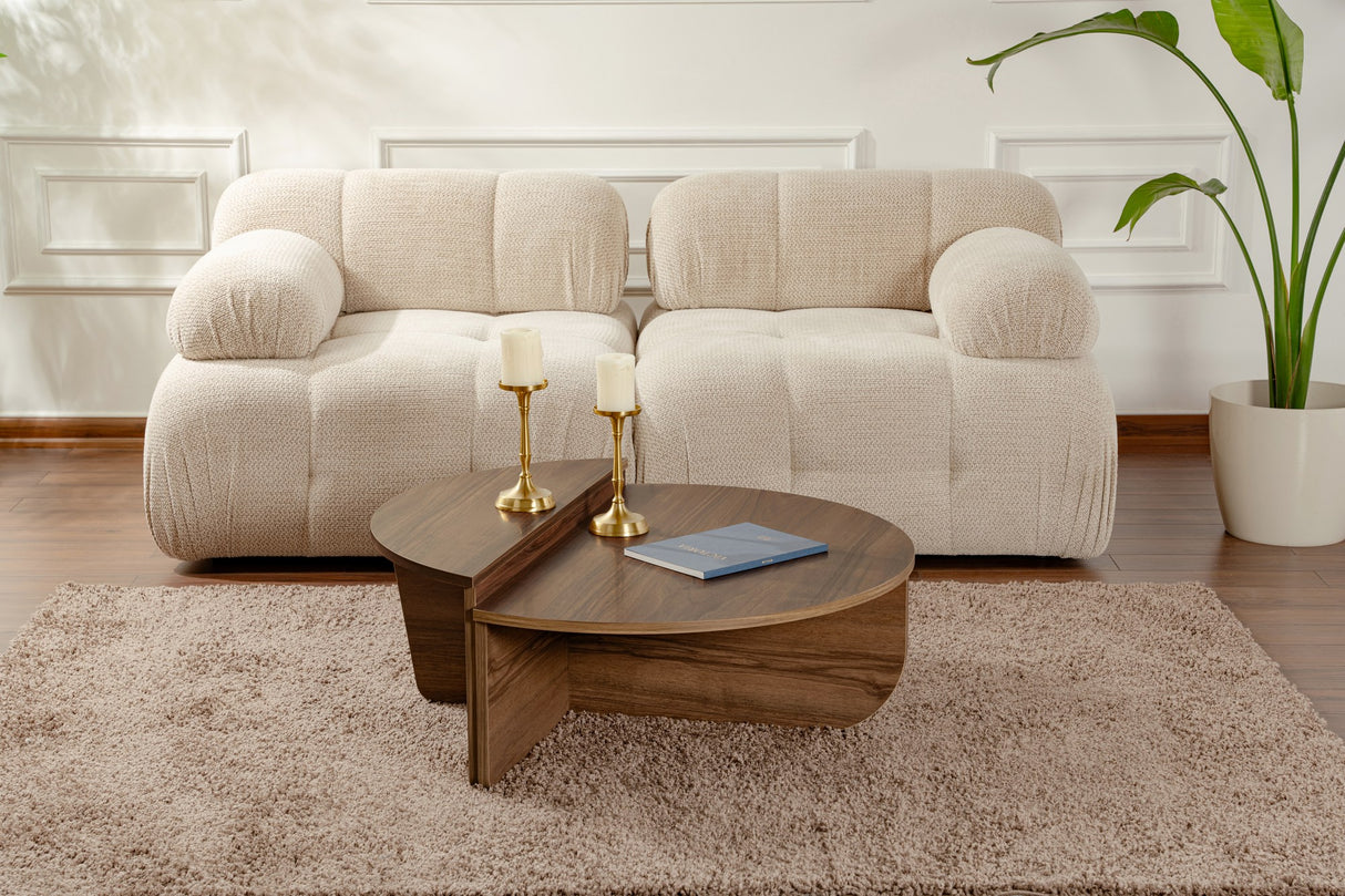 Salontafels - Salontafel Rond 85 cm Naturel Walnoot Melamine Orin - Dimehouse