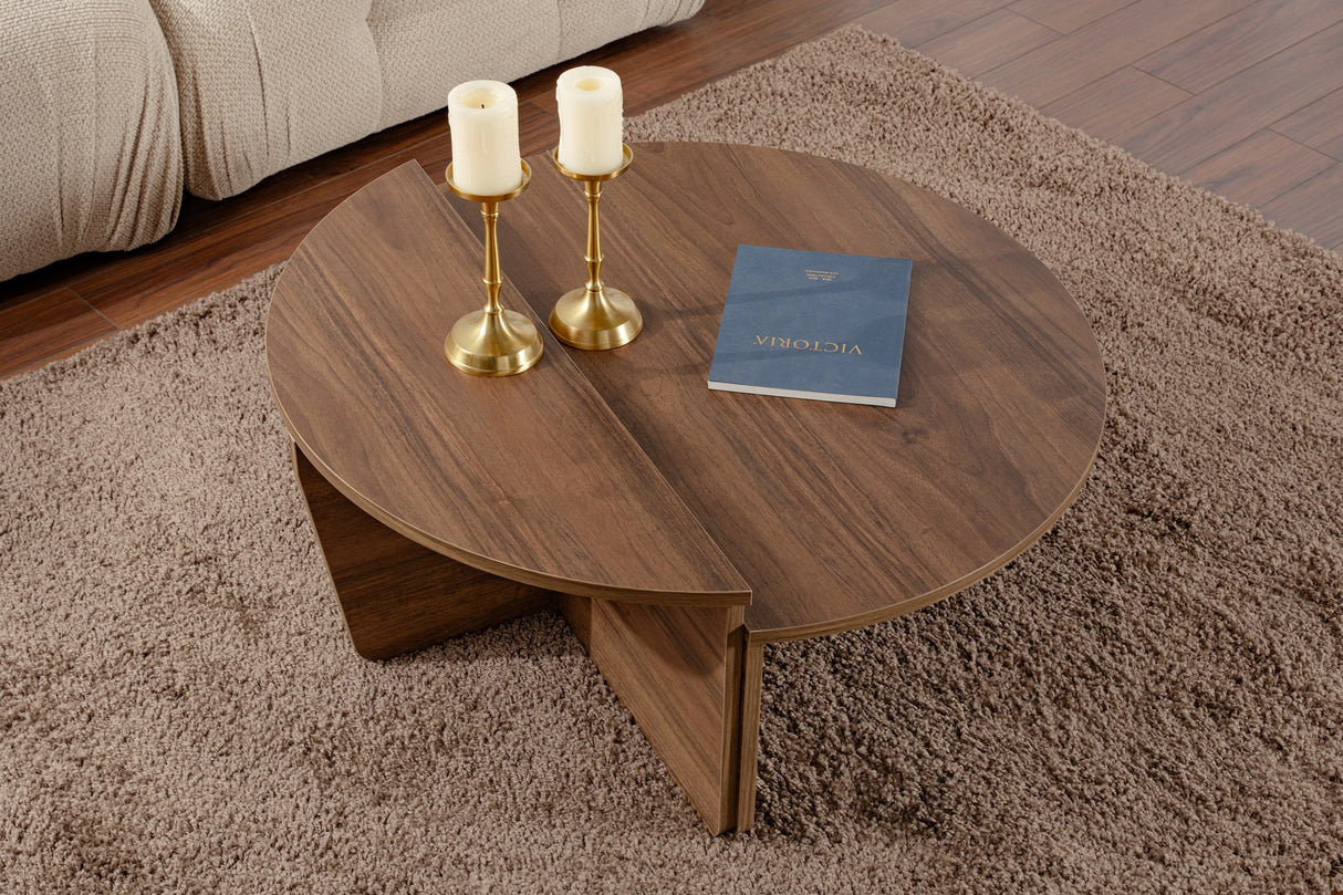 Salontafels - Salontafel Rond 85 cm Naturel Walnoot Melamine Orin - Dimehouse