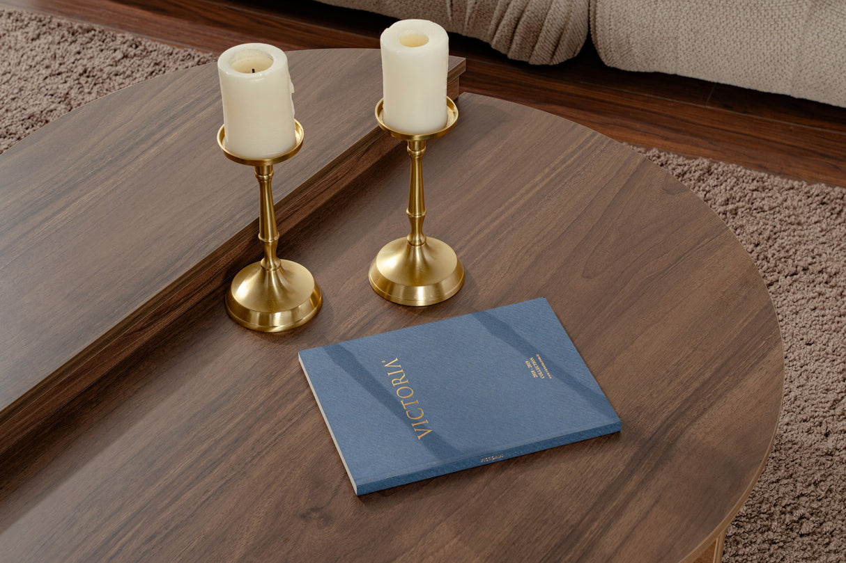 Salontafels - Salontafel Rond 85 cm Naturel Walnoot Melamine Orin - Dimehouse