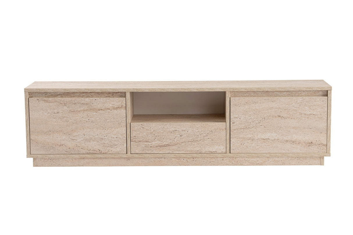 TV Meubels - TV Meubel Japandi Travertin Melamine - drie kastjes - 160x42x29,5 cm - Flare - Dimehouse