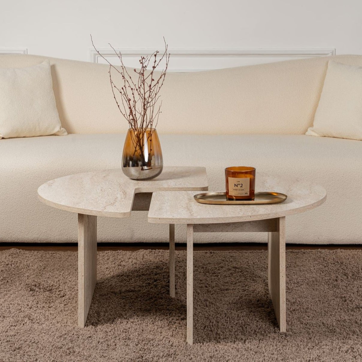 Salontafels - Salontafel Set van 2 Travertin Maira - Melamine - Dimehouse