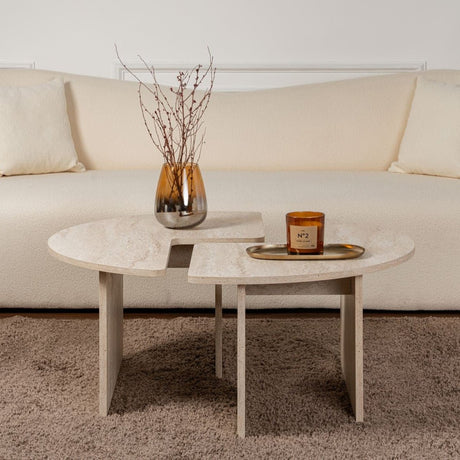 Salontafels - Salontafel Set van 2 Travertin Maira - Melamine - Dimehouse