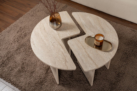 Salontafels - Salontafel Set van 2 Travertin Maira - Melamine - Dimehouse