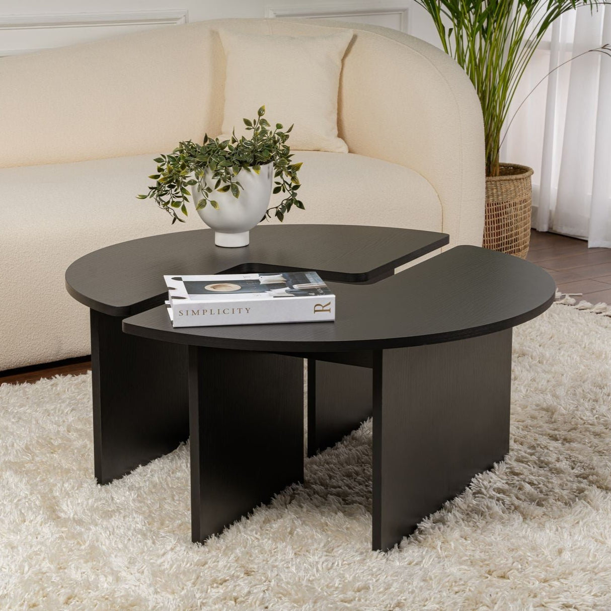 Salontafels - Ronde Salontafel Moari Zwart Melamine 90 cm - Dimehouse