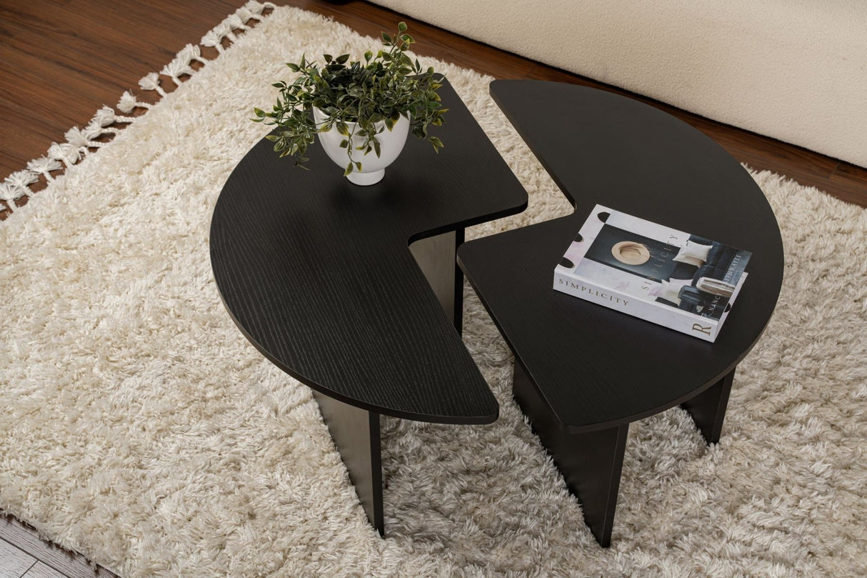Salontafels - Ronde Salontafel Moari Zwart Melamine 90 cm - Dimehouse