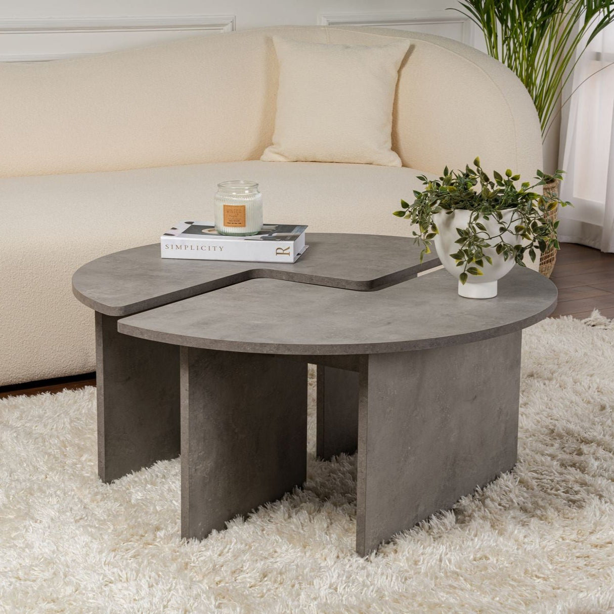 Salontafels - Ronde Salontafel Moari Beton Look Grijs Melamine 90 cm - Dimehouse