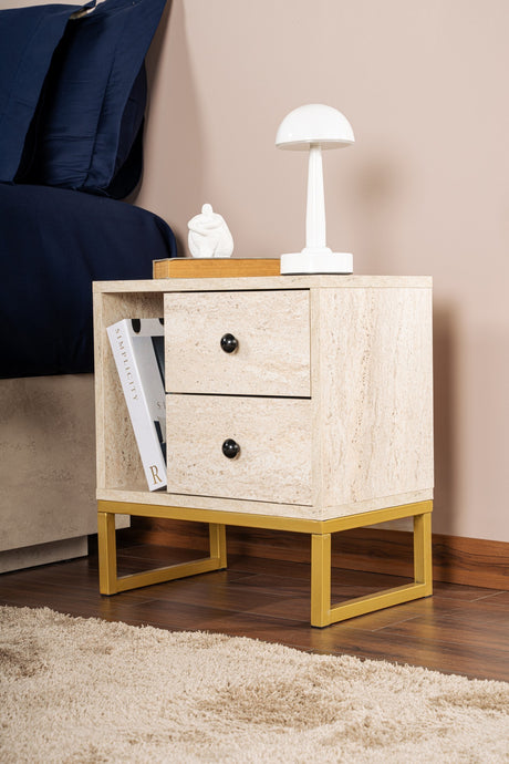 Nachtkastjes - Nachtkastje Beige Melamine Pulsar - Gouden Frame - Dimehouse
