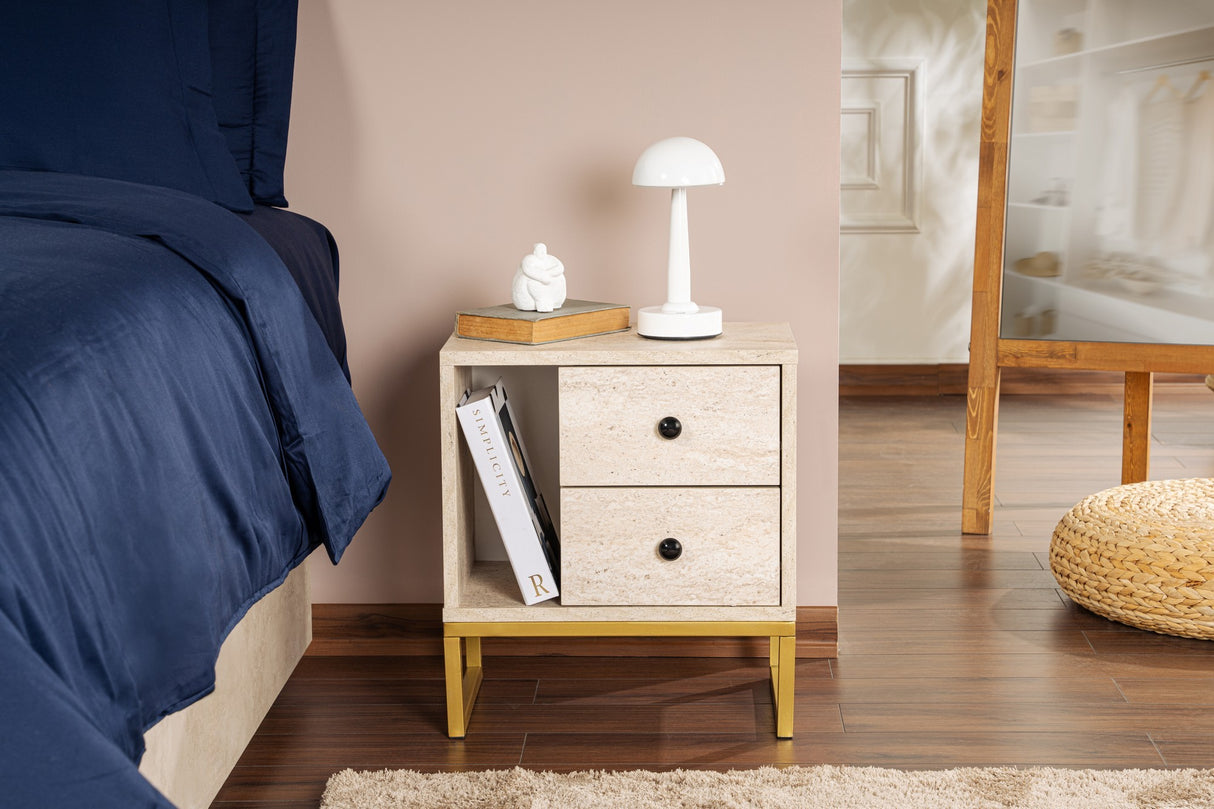 Nachtkastjes - Nachtkastje Beige Melamine Pulsar - Gouden Frame - Dimehouse