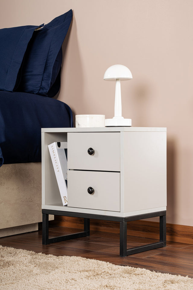 Nachtkastjes - Nachtkastje Grijs Melamine Pulsar - Zwart Frame - Dimehouse