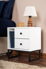Nachtkastjes - Nachtkastje Wit Melamine Pulsar - Zwart Frame - Dimehouse