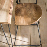 Barkrukken - Set van 2 Industriële Lage Krukken Acaciahout Novi - Zithoogte 52 cm - Zonder Rugleuning - Dimehouse