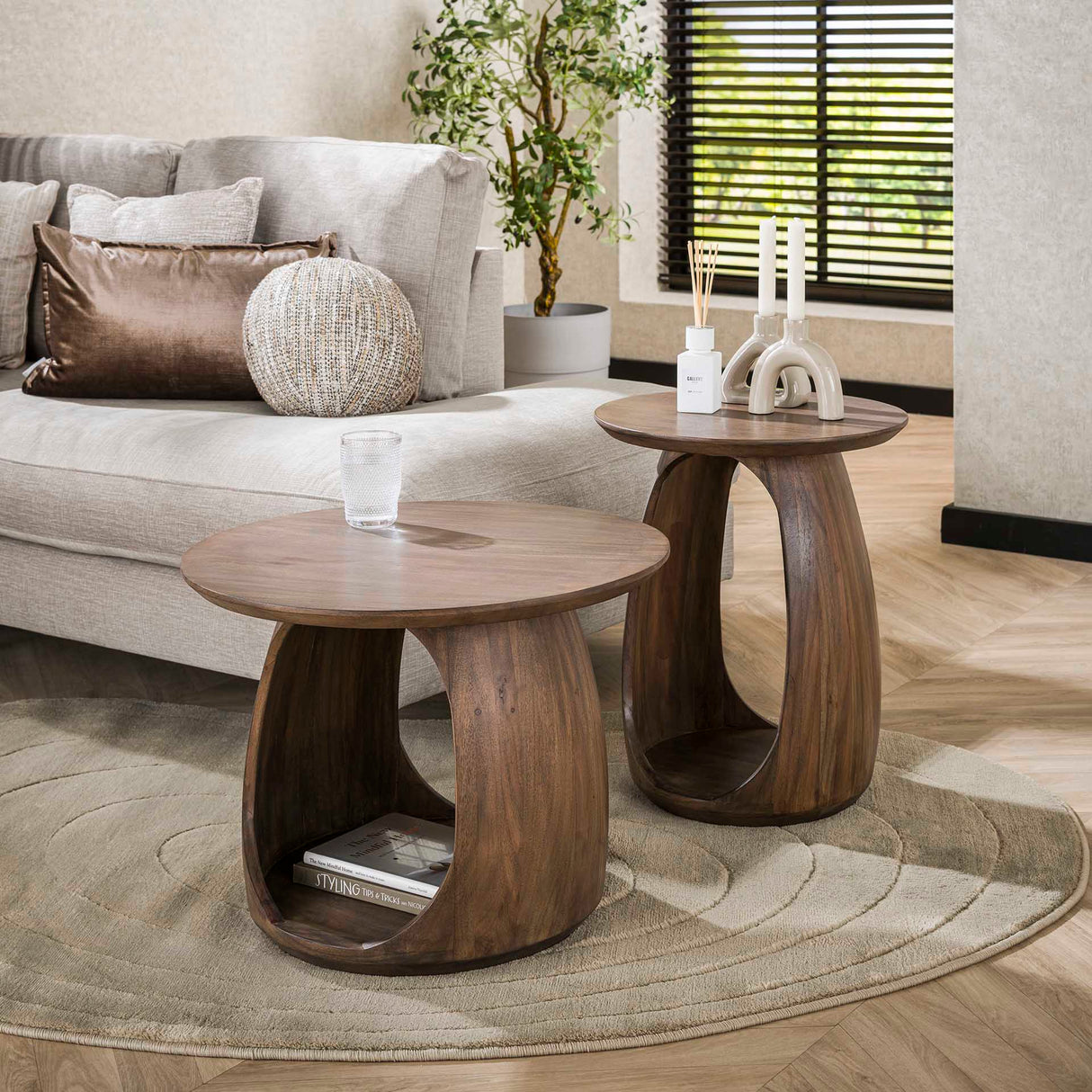 Bijzettafels - Bijzettafel Nore Massief Acacia Bruin 60x60x46 cm - Dimehouse
